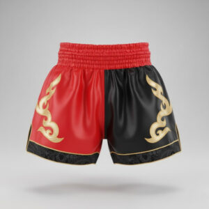 Stunner Wears Duality Muay Thai Shorts | Split Black & Red Gold