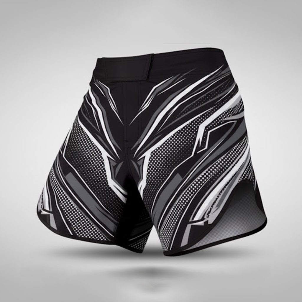 The Stunner | Phantom Strike Geometric Combat Shorts (Black/White/Grey)